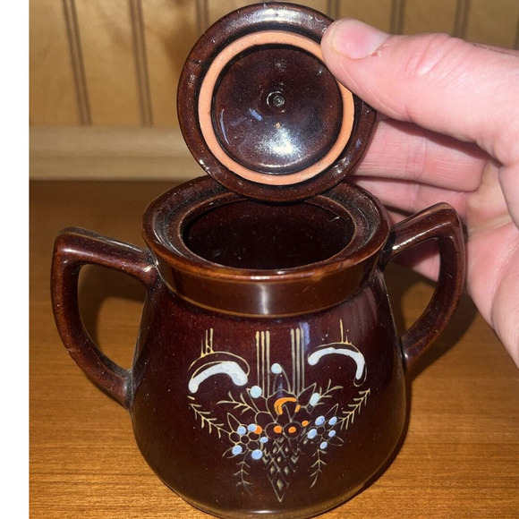 Vintage Japanese Redware Moriage Hand Painted Sugar & Creamer -‎ 1960’s - Picture 4 of 9